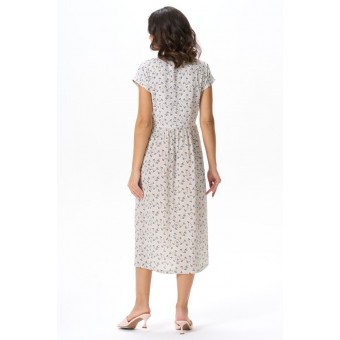 Платье  женское       из вискозы     с коротким рукавом  бежевое  Цветы   