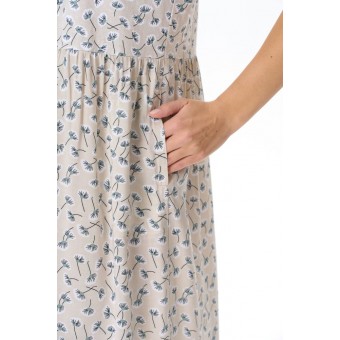 Платье  женское       из вискозы     с коротким рукавом  бежевое  Цветы   