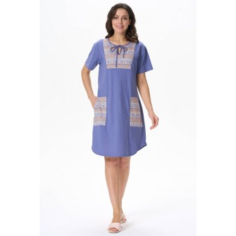 Платье  женское       Пенье     с коротким рукавом  синее  Орнамент
