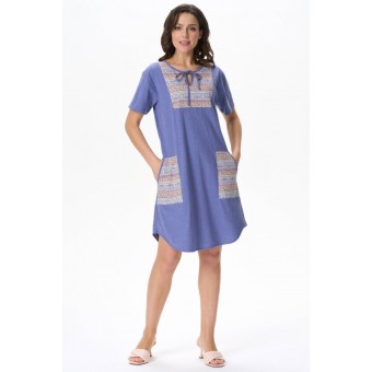 Платье  женское       Пенье     с коротким рукавом  синее  Орнамент