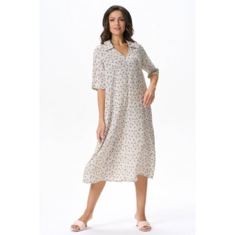 Платье  женское       трикотажное     с рукавом 1/2  бежевое  Цветы   