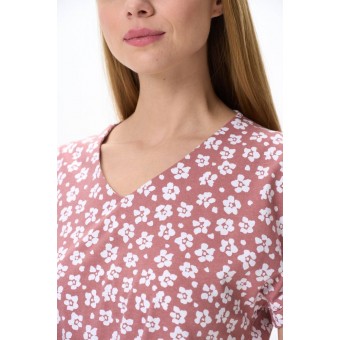 Платье  женское       трикотажное     с коротким рукавом  бежевое  Цветы