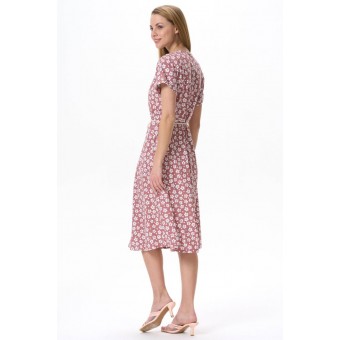 Платье  женское       трикотажное     с коротким рукавом  бежевое  Цветы