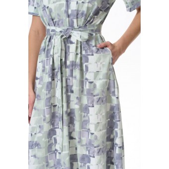 Платье  женское       трикотажное     с коротким рукавом  зеленое  Абстракция