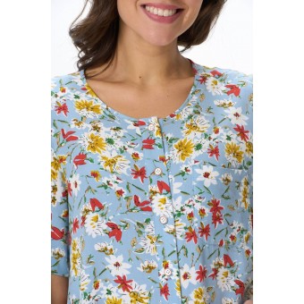 Платье  женское       Штапель     с коротким рукавом  голубое  Цветы