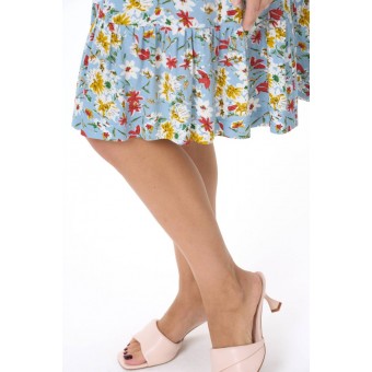 Платье  женское       Штапель     с коротким рукавом  голубое  Цветы