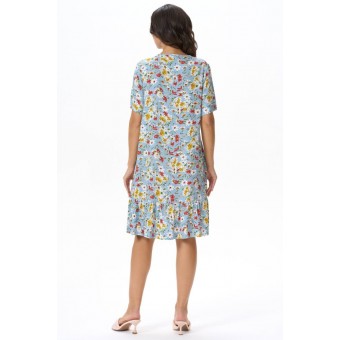 Платье  женское       Штапель     с коротким рукавом  голубое  Цветы