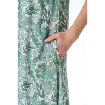 Платье  женское       Штапель     с коротким рукавом  зеленое  Листья