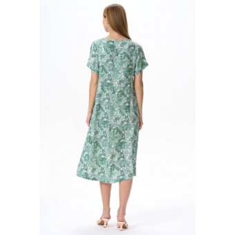 Платье  женское       Штапель     с коротким рукавом  зеленое  Листья