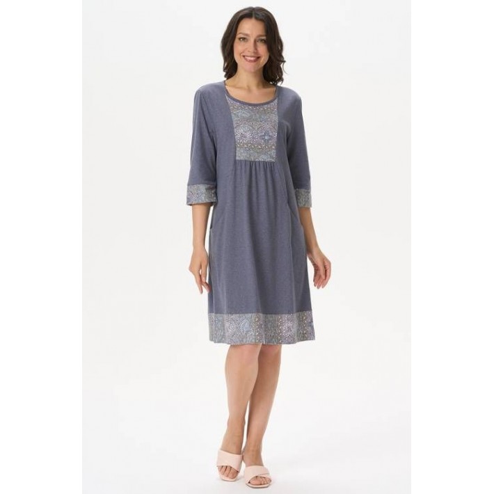 Платье женское трикотажное с длинным рукавом серое Орнамент