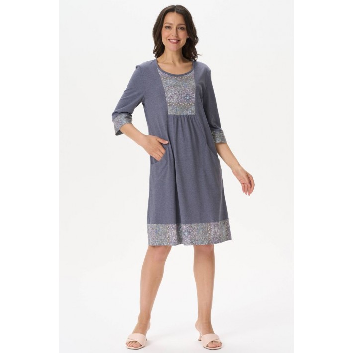 Платье женское трикотажное с длинным рукавом серое Орнамент