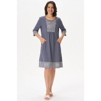 Платье  женское       трикотажное     с длинным рукавом  серое  Орнамент