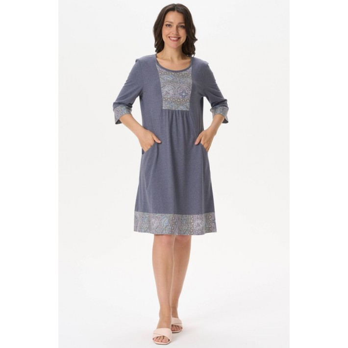 Платье женское трикотажное с длинным рукавом серое Орнамент