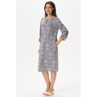 Платье  женское       трикотажное     с длинным рукавом  серое  Орнамент