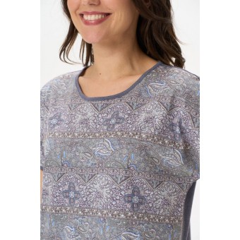 Платье  женское       трикотажное     с коротким рукавом  серое  Орнамент