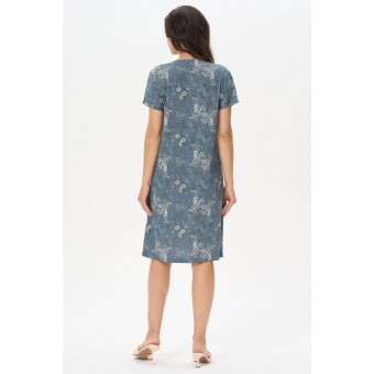 Платье  женское       трикотажное     с коротким рукавом  Зеленый, Синий  Абстракция   