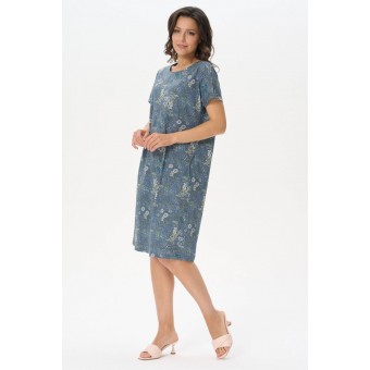 Платье  женское       трикотажное     с коротким рукавом  Зеленый, Синий  Абстракция   