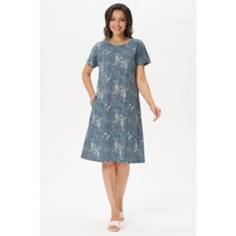 Платье  женское       трикотажное     с коротким рукавом  Зеленый, Синий  Абстракция   