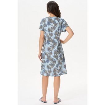 Платье  женское       трикотажное     с коротким рукавом  голубое  Принт