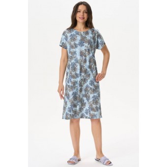 Платье  женское       трикотажное     с коротким рукавом  голубое  Принт