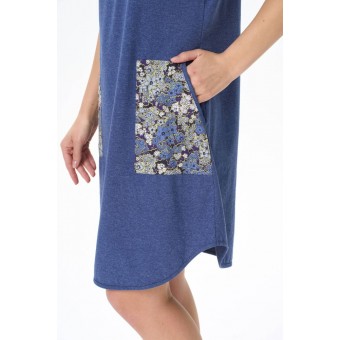 Платье  женское       Пенье     с коротким рукавом  синее  Цветы   