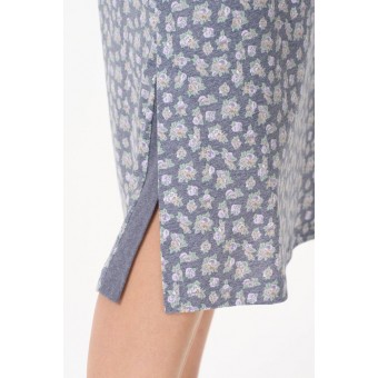 Платье  женское       трикотажное     с коротким рукавом  серое  Цветы