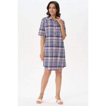 Платье  женское       трикотажное     с рукавом 1/2  Розовый, Синий  Клетка   