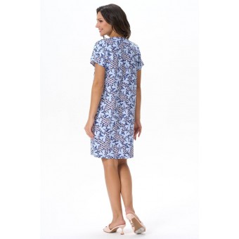 Платье  женское       трикотажное     с коротким рукавом  синее  Цветы