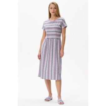 Платье  женское       трикотажное     с коротким рукавом  розовое  Полоска   