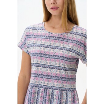 Платье  женское       трикотажное     с коротким рукавом  розовое  Полоска   