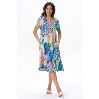 Платье  женское       трикотажное     с коротким рукавом  разноцветное  Листья