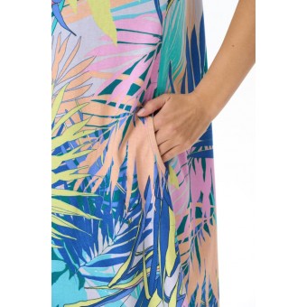 Платье  женское       трикотажное     с коротким рукавом  разноцветное  Листья