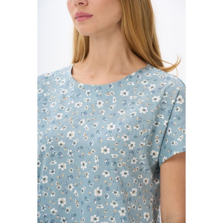 Платье женское трикотажное с коротким рукавом зеленое Цветы