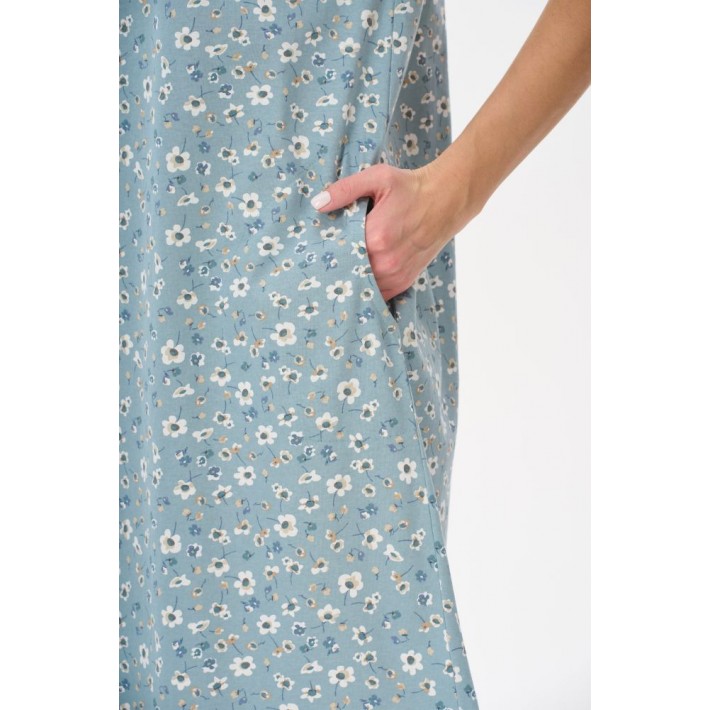 Платье женское трикотажное с коротким рукавом зеленое Цветы