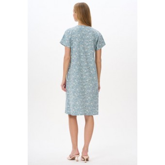 Платье  женское       трикотажное     с коротким рукавом  зеленое  Цветы   