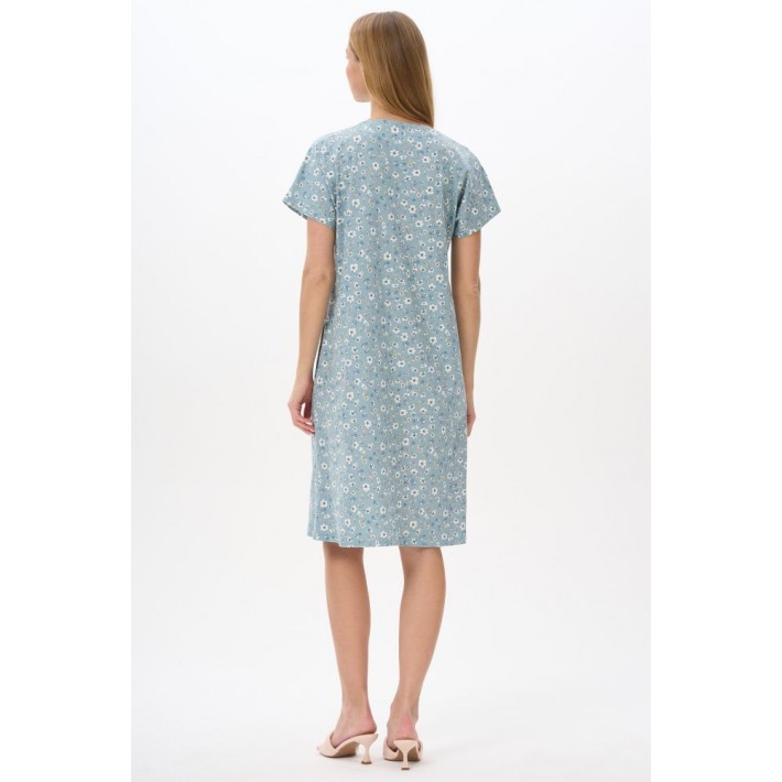 Платье женское трикотажное с коротким рукавом зеленое Цветы