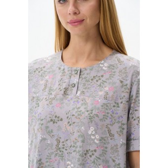 Платье  женское       трикотажное     с рукавом 1/2  серое  Цветы