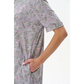 Платье  женское       трикотажное     с рукавом 1/2  серое  Цветы