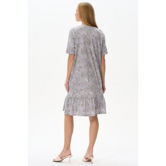 Платье  женское       трикотажное     с рукавом 1/2  серое  Цветы