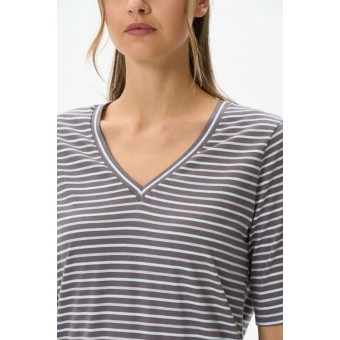 Платье  женское       трикотажное     с коротким рукавом  серое  Полоска