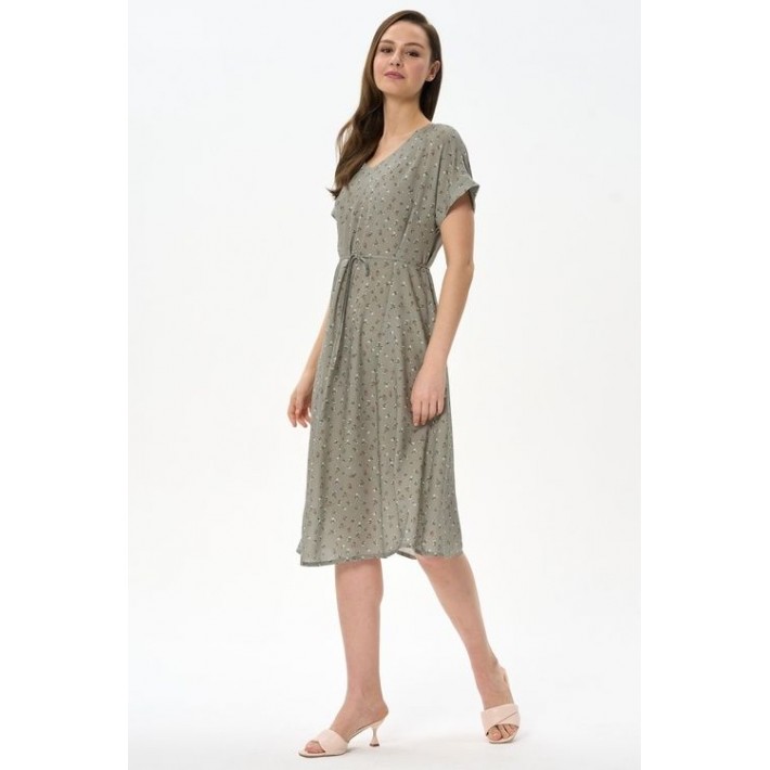 Платье женское трикотажное с коротким рукавом серое Цветы