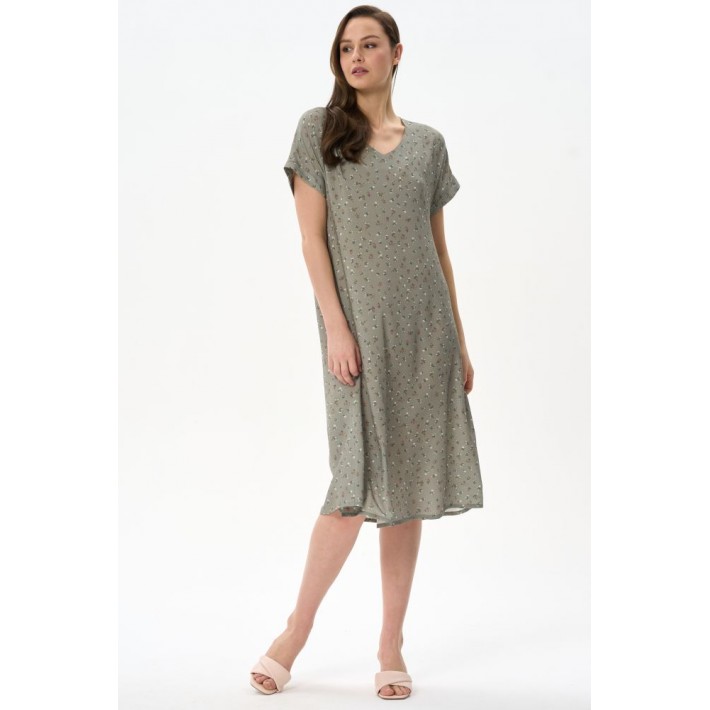 Платье женское трикотажное с коротким рукавом серое Цветы