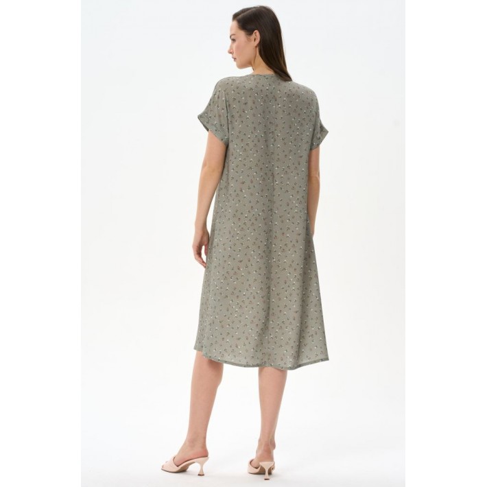 Платье женское трикотажное с коротким рукавом серое Цветы