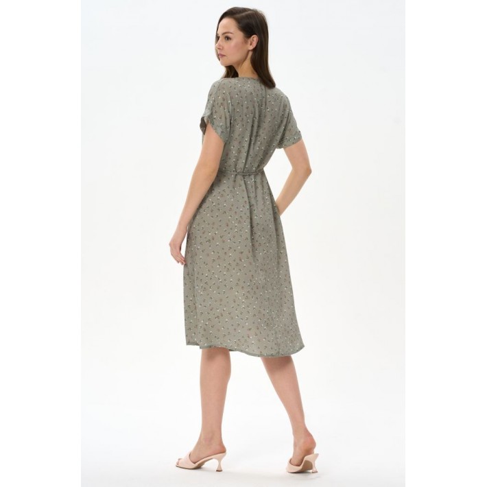 Платье женское трикотажное с коротким рукавом серое Цветы