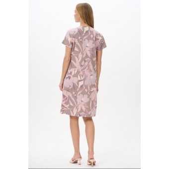 Платье  женское       Пенье     с коротким рукавом  Бежевый, Розовый  Цветы   