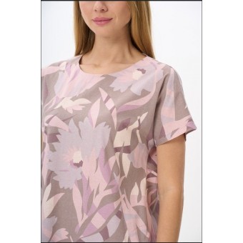 Платье  женское       Пенье     с коротким рукавом  Бежевый, Розовый  Цветы   