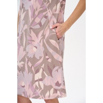 Платье  женское       Пенье     с коротким рукавом  Бежевый, Розовый  Цветы   