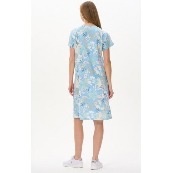 Платье  женское       трикотажное     с коротким рукавом  голубое  Цветы