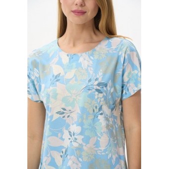 Платье  женское       трикотажное     с коротким рукавом  голубое  Цветы