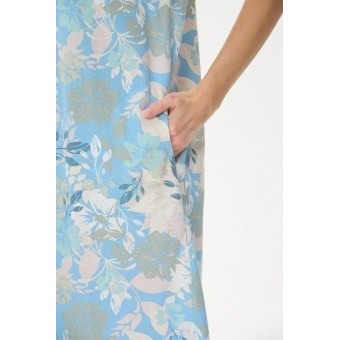 Платье  женское       трикотажное     с коротким рукавом  голубое  Цветы